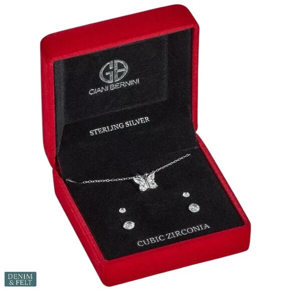 Giani Bernini Jewelry - Giani Bernini Butterfly Necklace &‎ 2 Pair Cubic Zirconia Stud Earrings Sterling